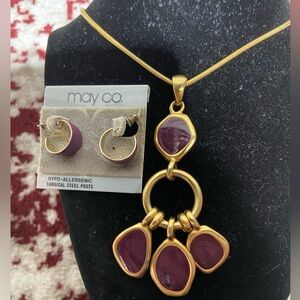Gold Tone Anne Klein, Snake Pendant Necklace and NWT May Co. Pierced Earrings